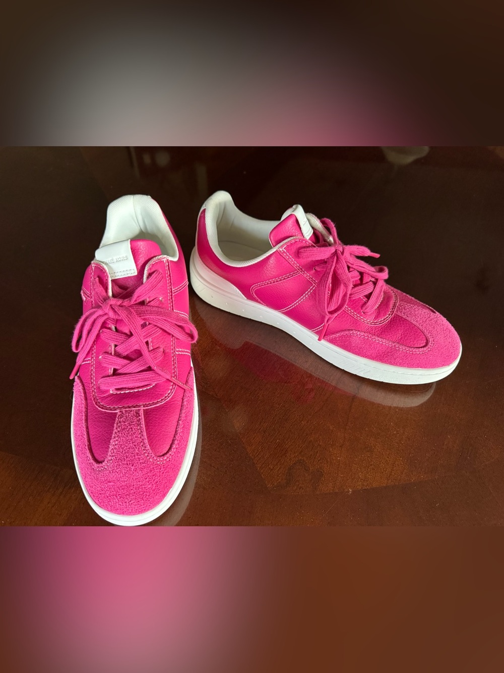 Women’s Michael Kors Fuchsia, Leather Suede Sneakers, Retro Runner, Low Top, NWT